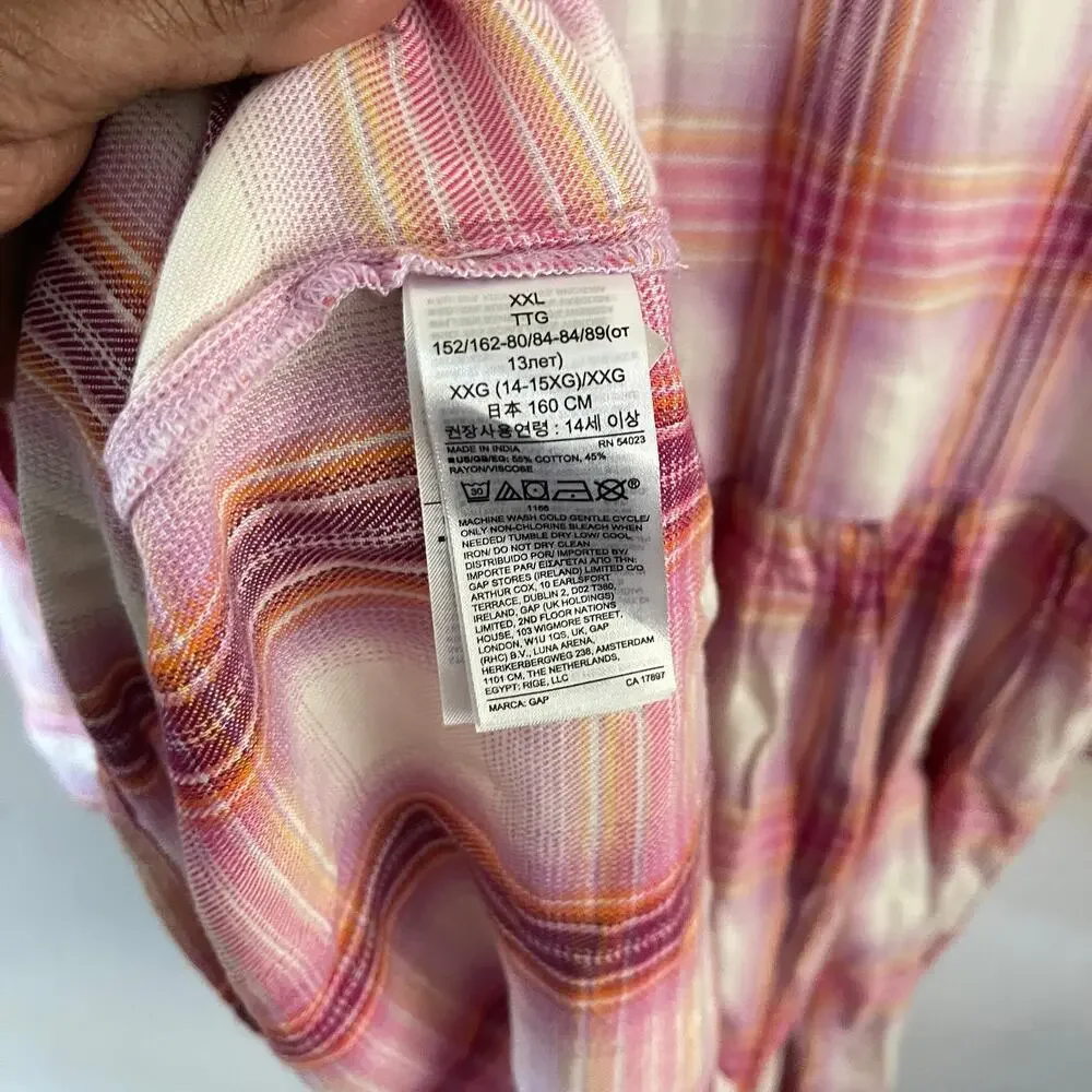 Gap Kids Button Front Shirtdress Girls XXL Pink White Plaid School Wear NWT
